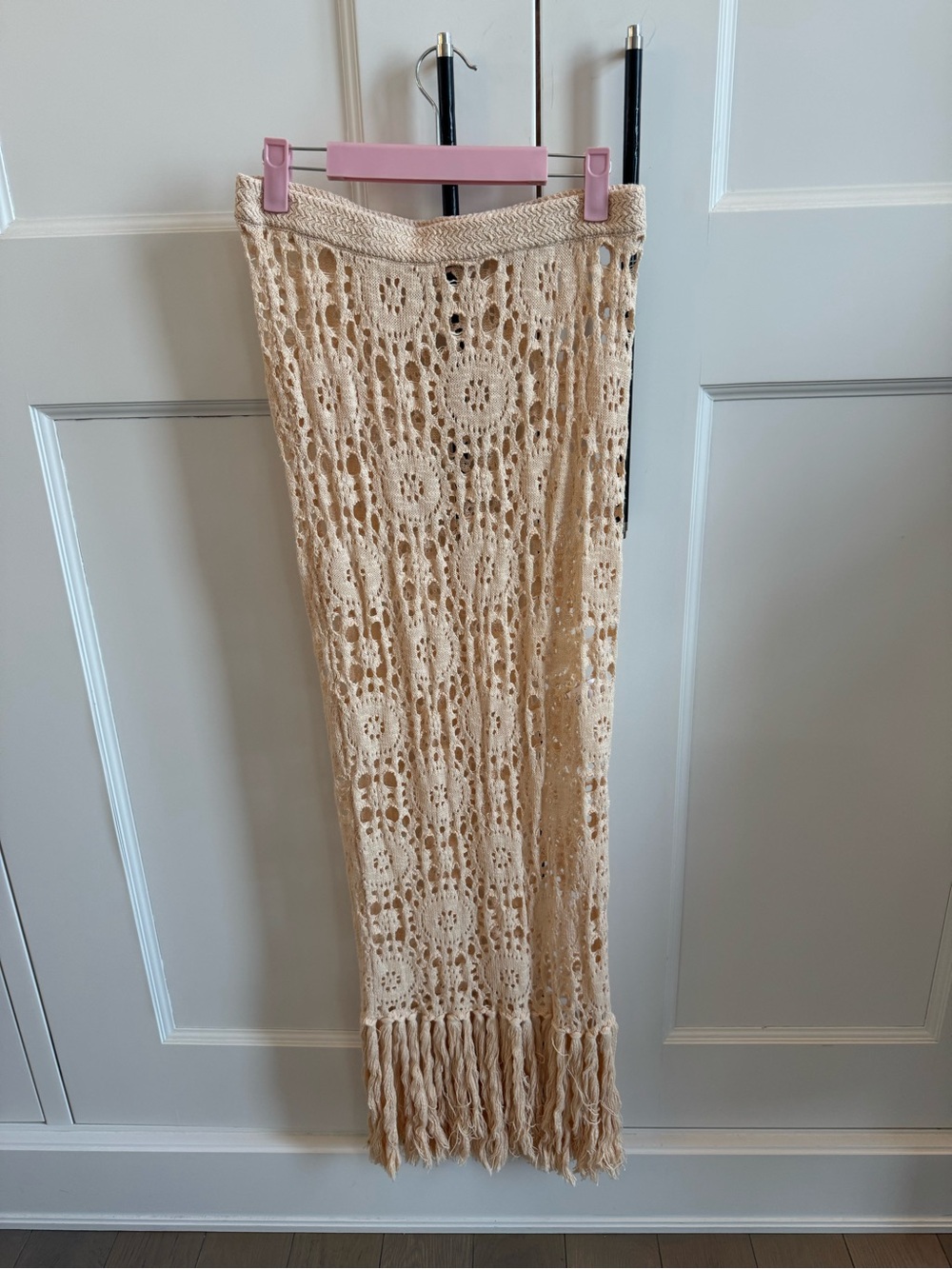Tularosa Crochet Fringe Maxi Skirt in Cream